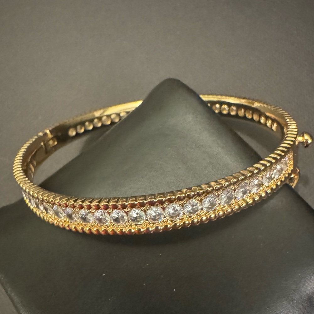 ✨ Gold Tone Rhinestone Hinge Bangle Bracelet | Safety Clasp